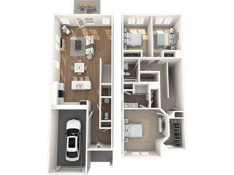 Floor plan for 3 beds, 2.5 baths, 1570 sqft